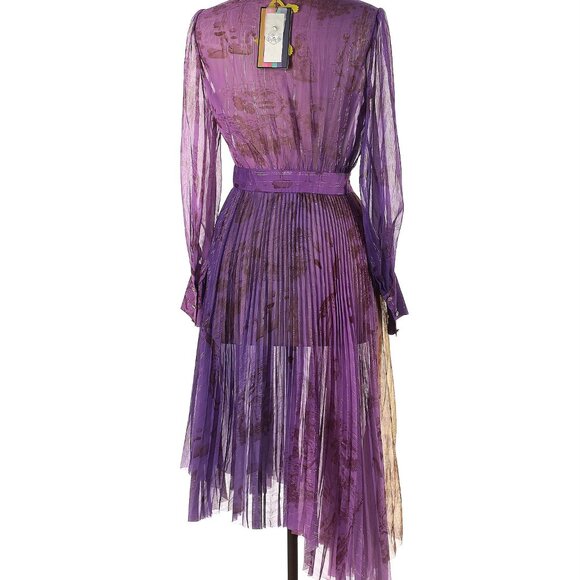 Mukzin Purple Pleated Asymmetrical Dress with Bow Tie Neck - NWT - Picture 4 of 7